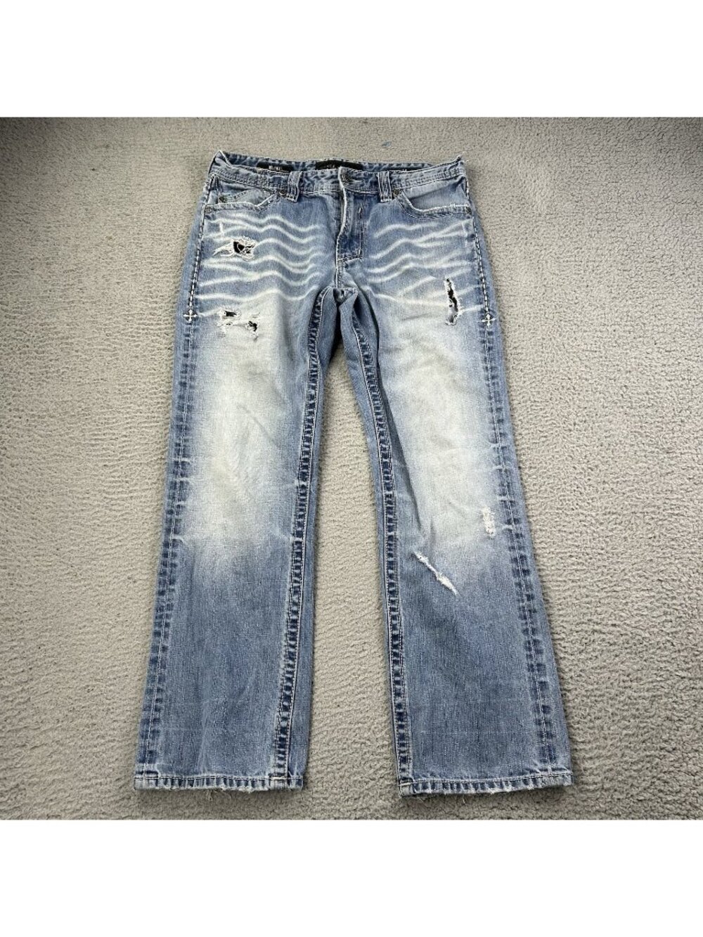 Affliction Blake Relaxed Straight Blue Jeans Mens Size 34 Regular Distressed